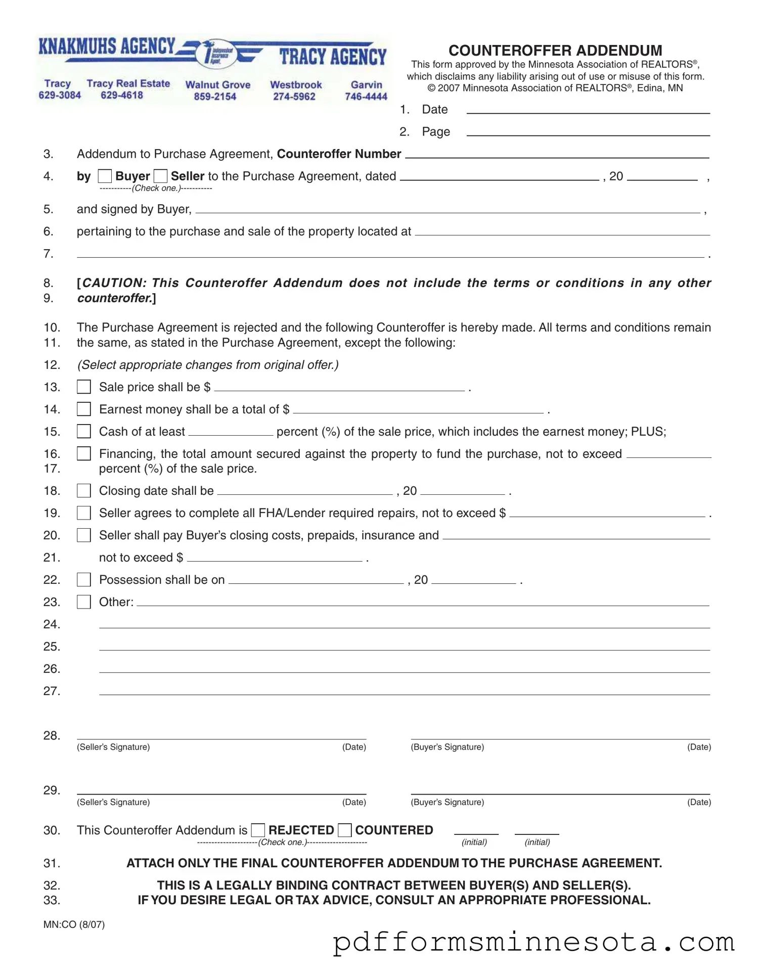 Get Counter Offer Addendum Minnesota Template