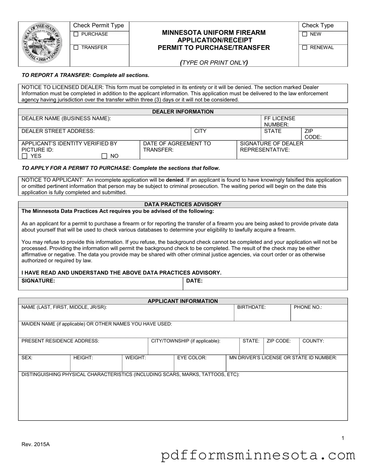 Get Minnesota Application Permit Template