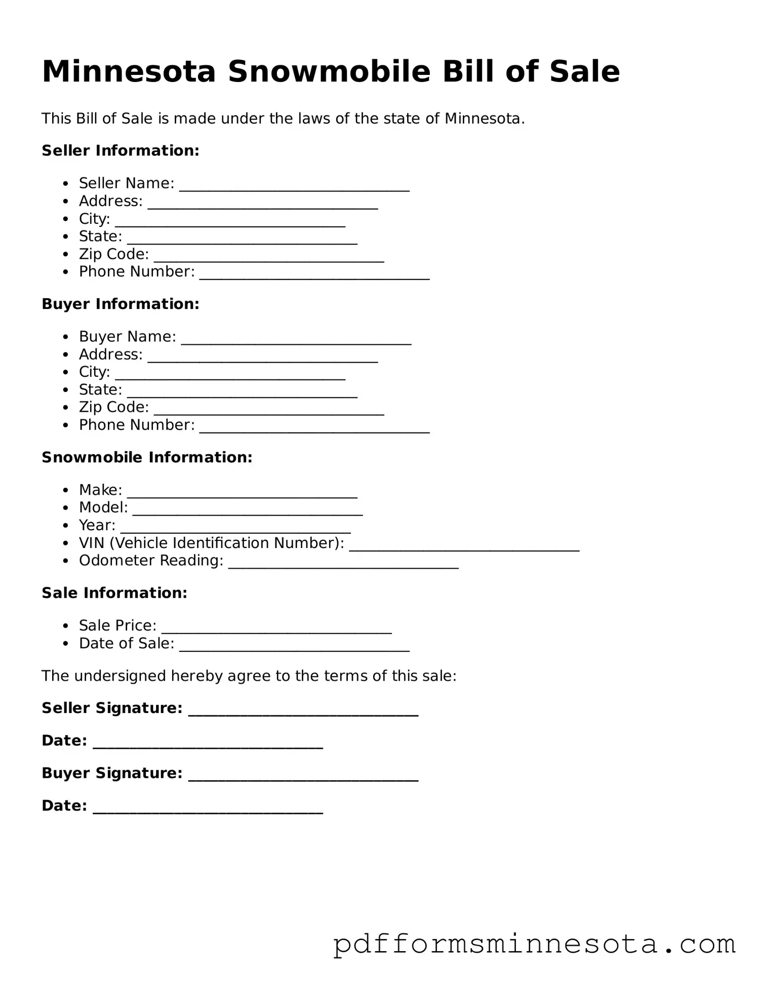 Legal Minnesota Snowmobile Bill of Sale Template