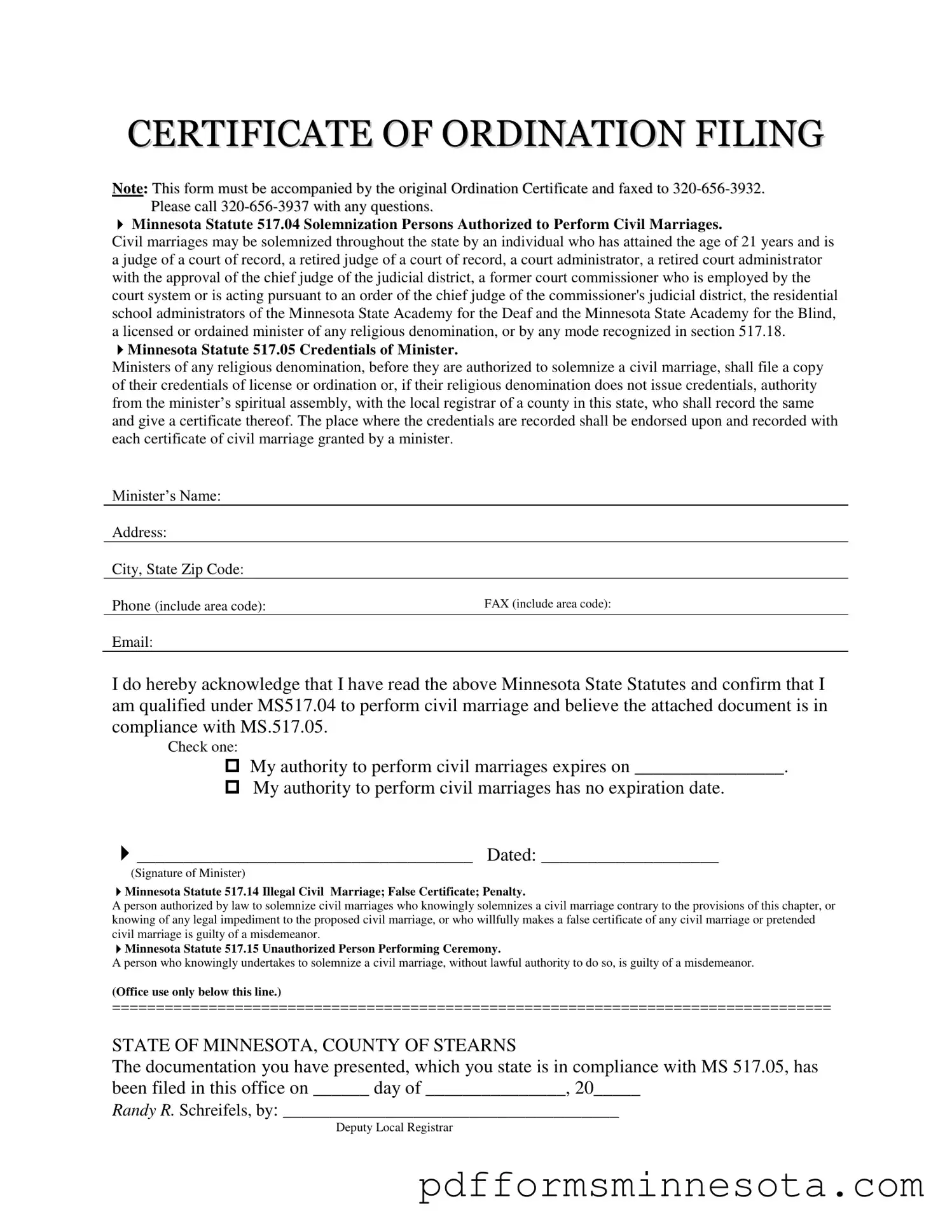 Get Minnesota Certificate Ordination Template