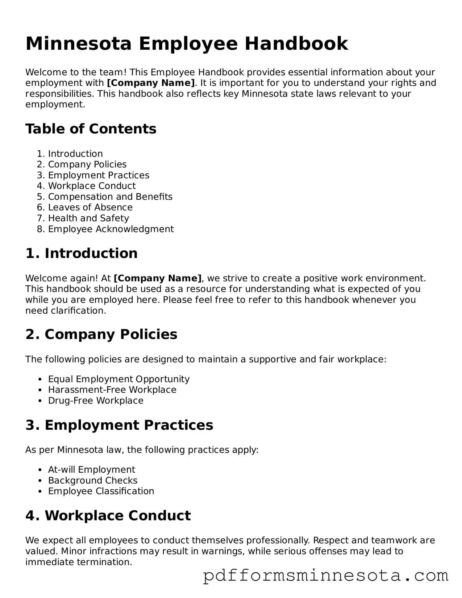 Legal Minnesota Employee Handbook Template