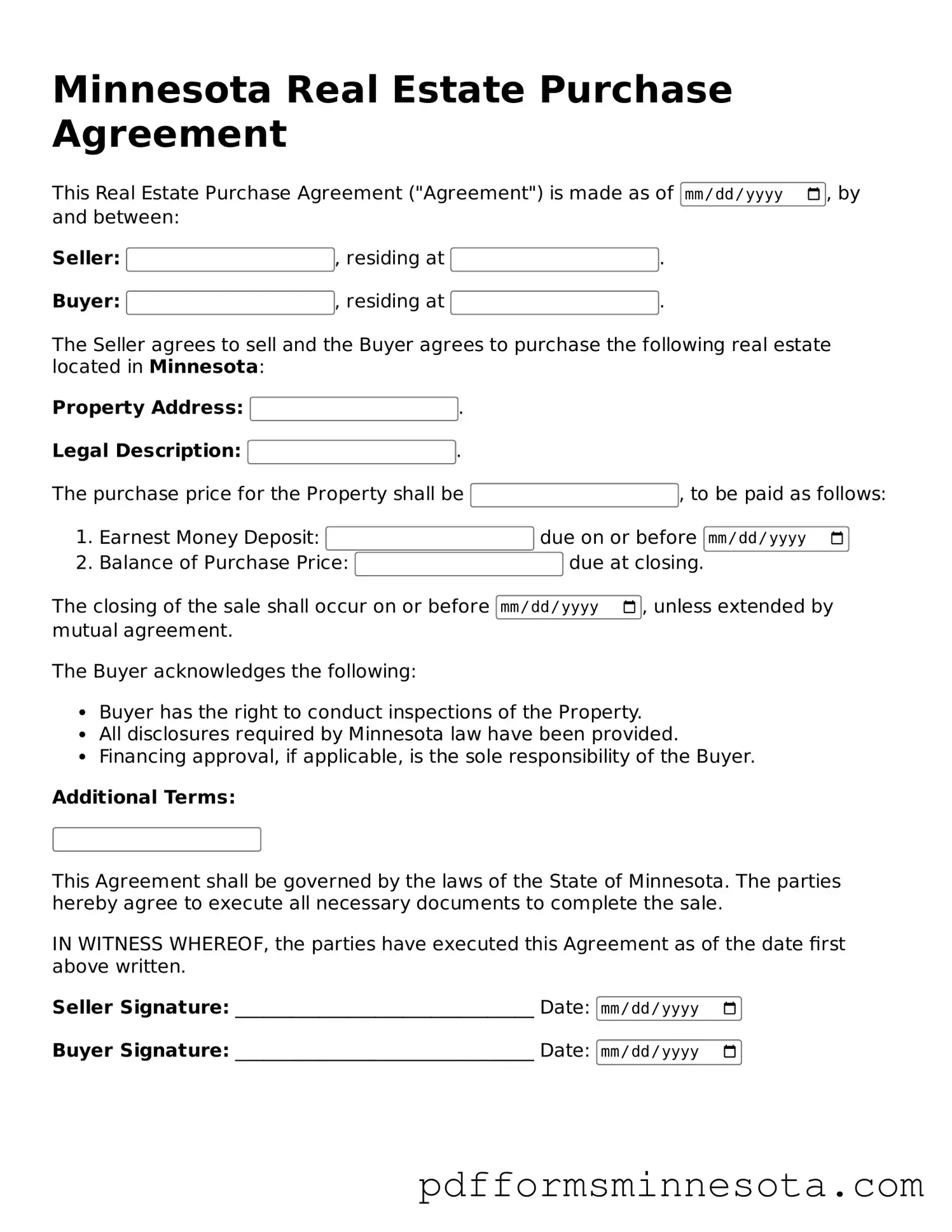 Legal Minnesota Real Estate Purchase Agreement Template