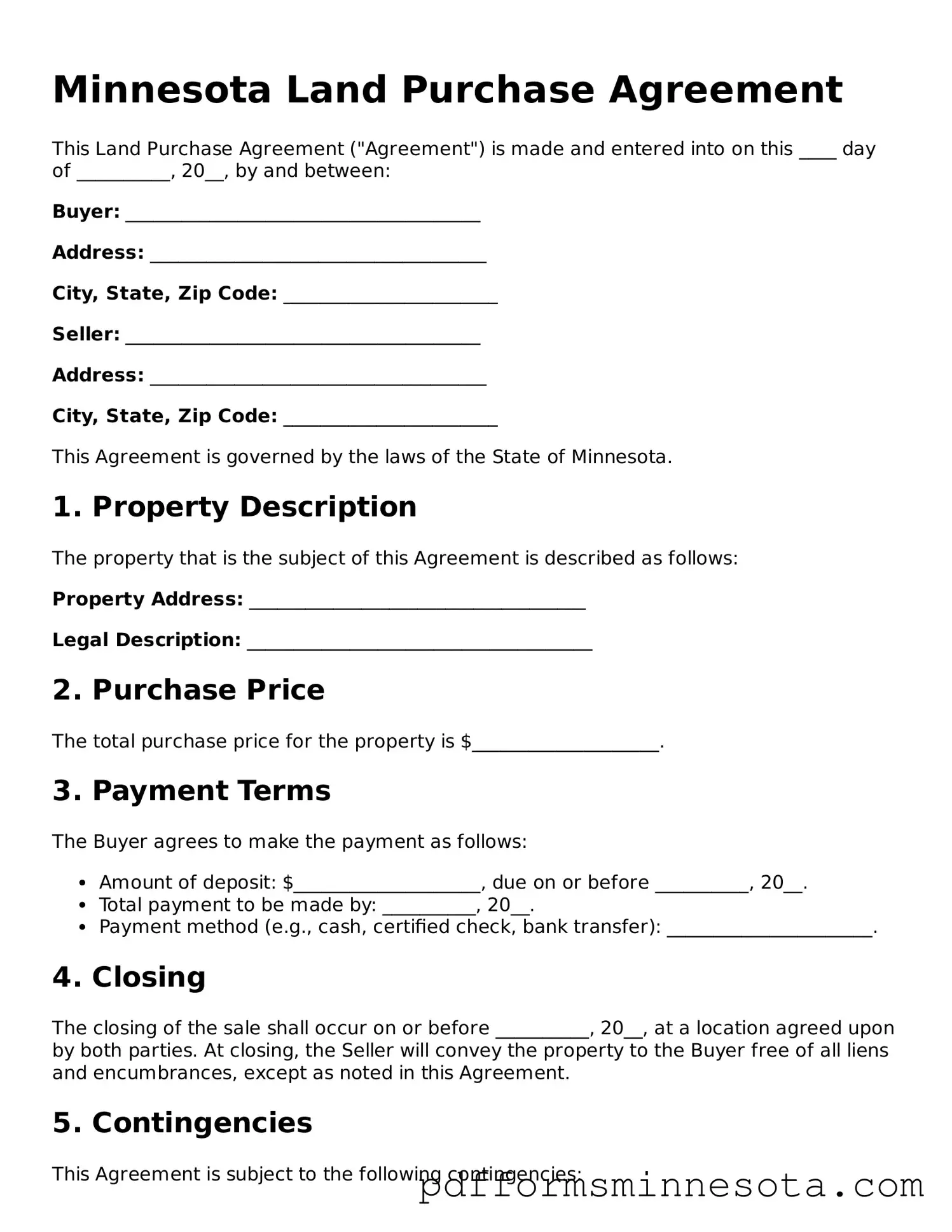 Legal Minnesota Land Purchase Agreement Template