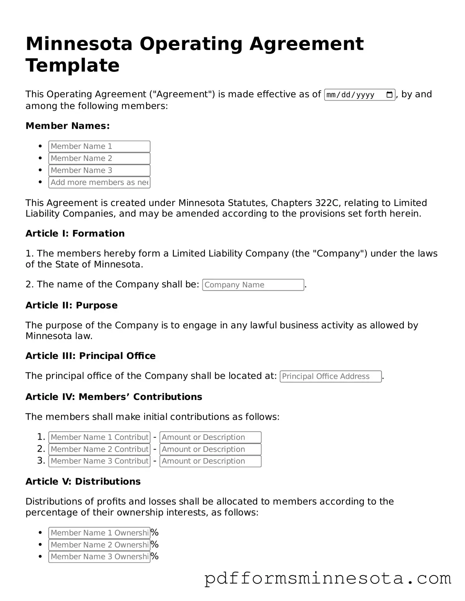 Legal Minnesota Operating Agreement Template