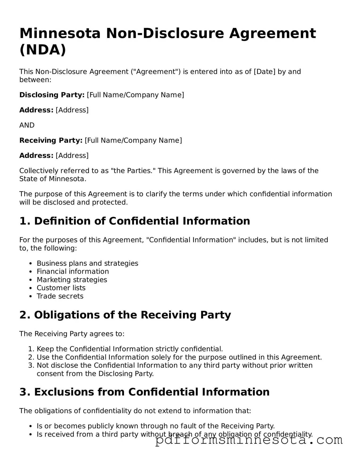 Legal Minnesota Non-disclosure Agreement Template