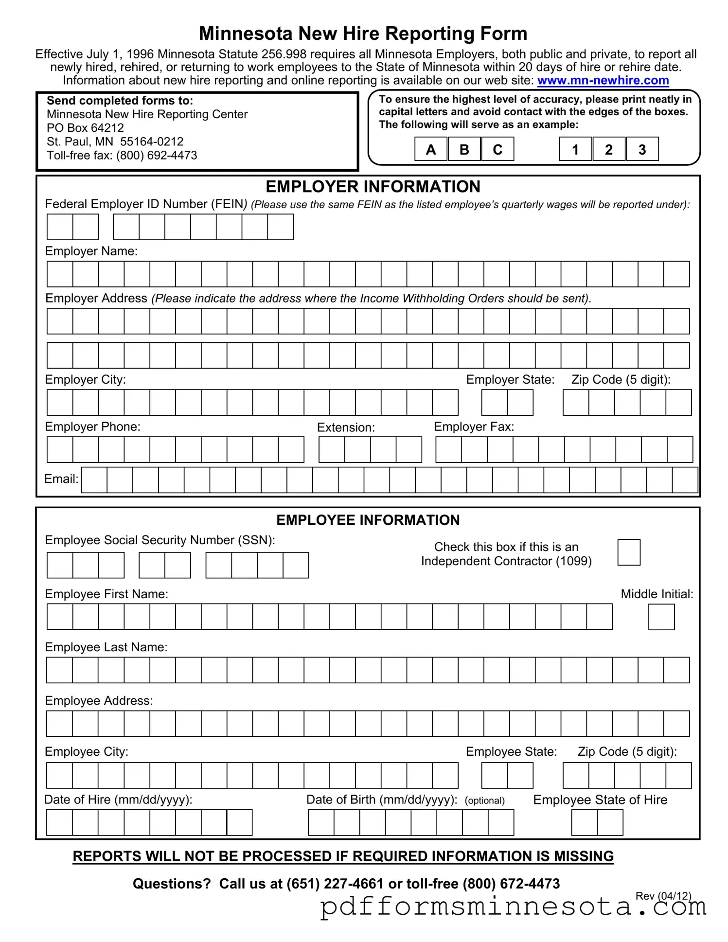 Get Minnesota New Hire Reporting Template