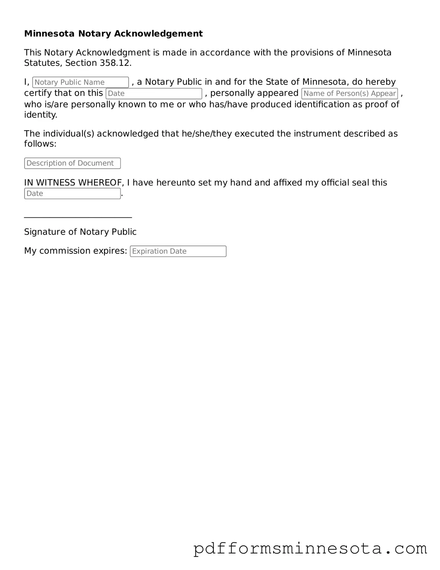 Legal Minnesota Notary Acknowledgement Template