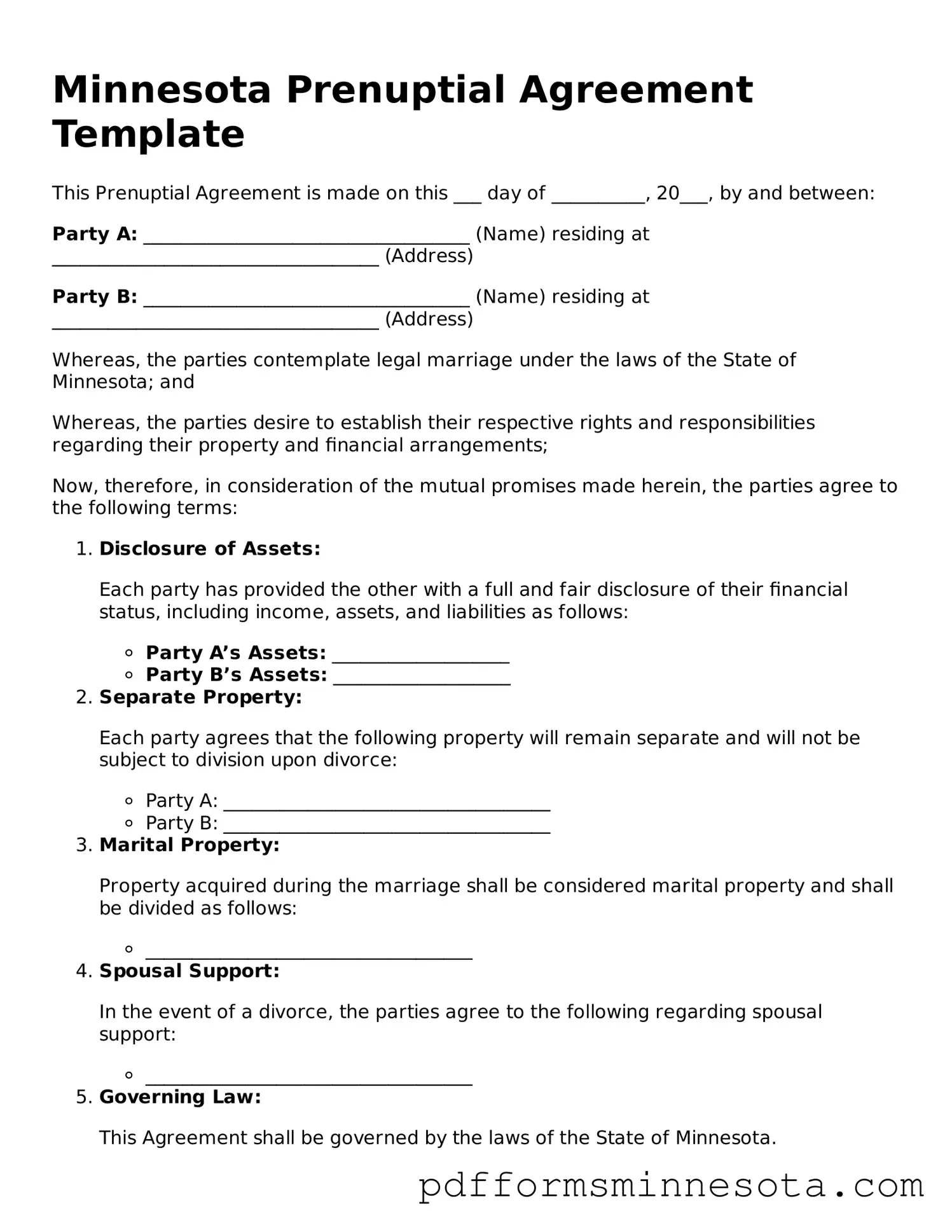Legal Minnesota Prenuptial Agreement Template