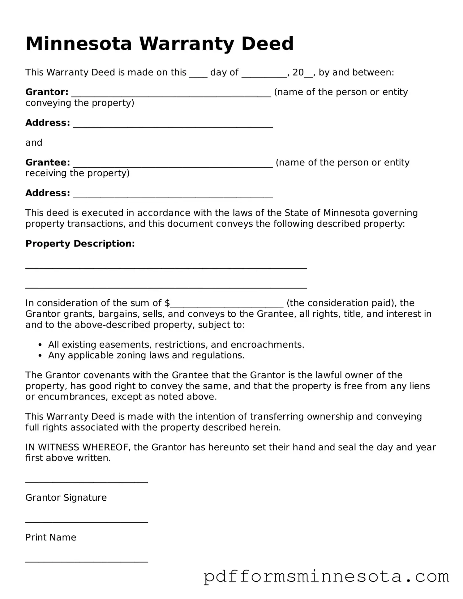 Legal Minnesota Deed Template