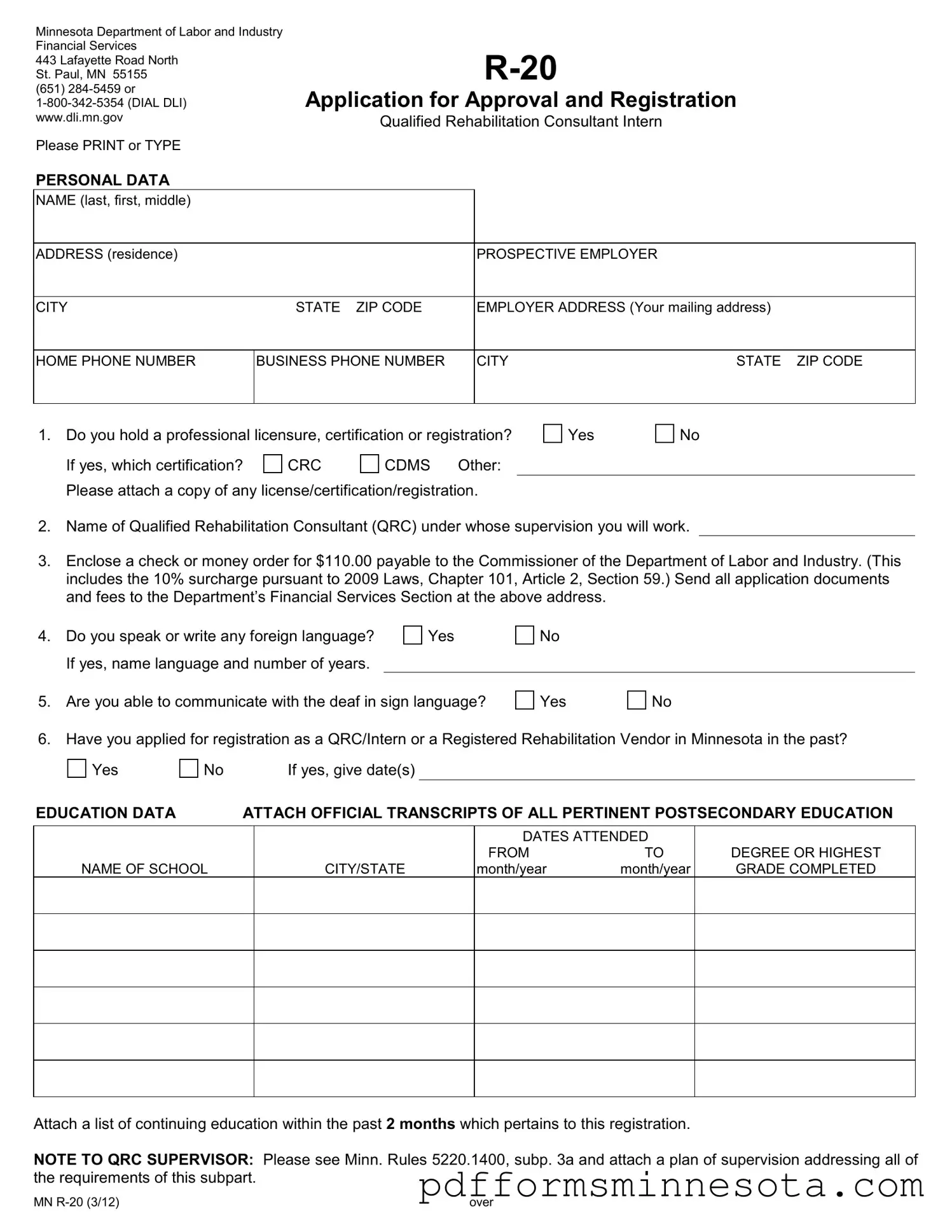 Get Minnesota R 20 Template