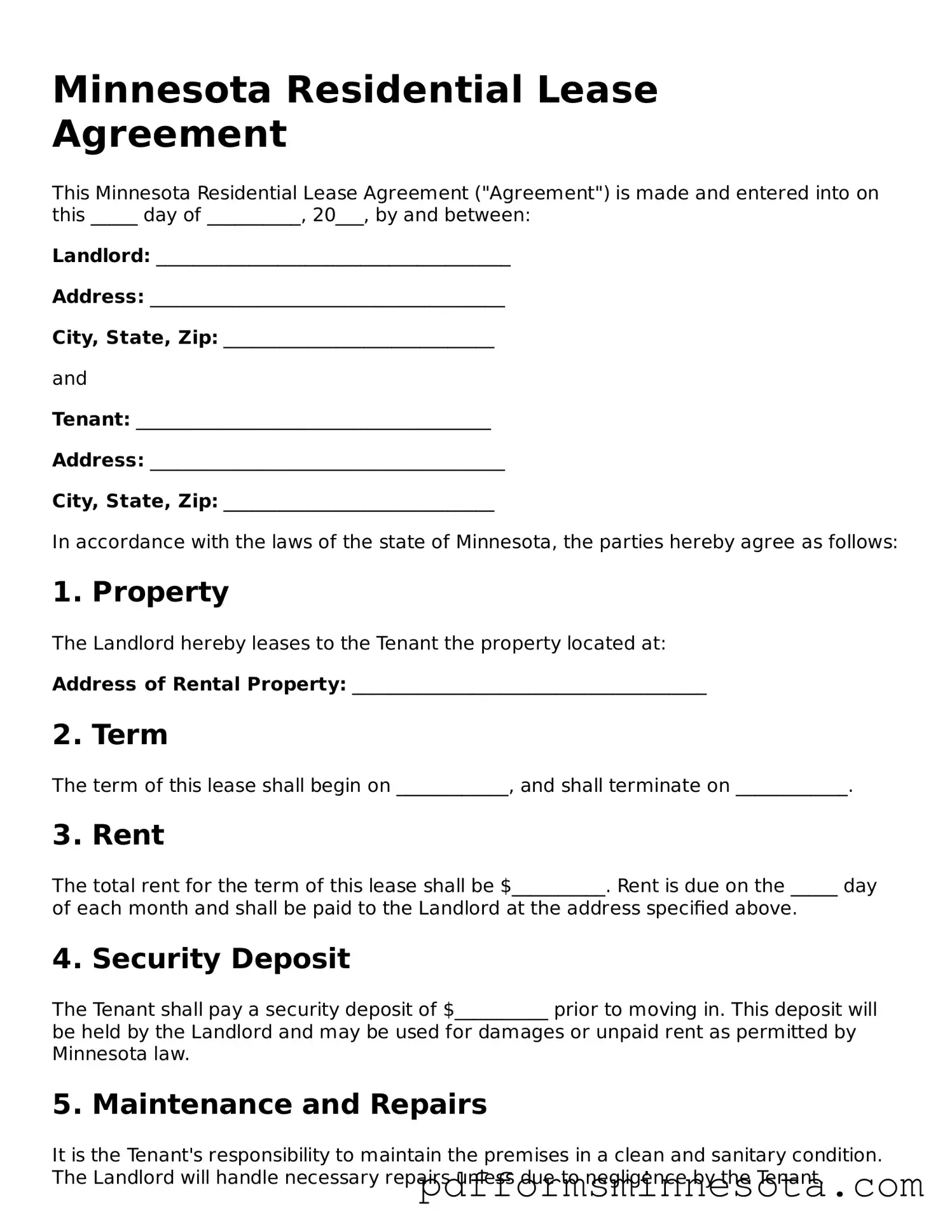 Legal Minnesota Lease Agreement Template