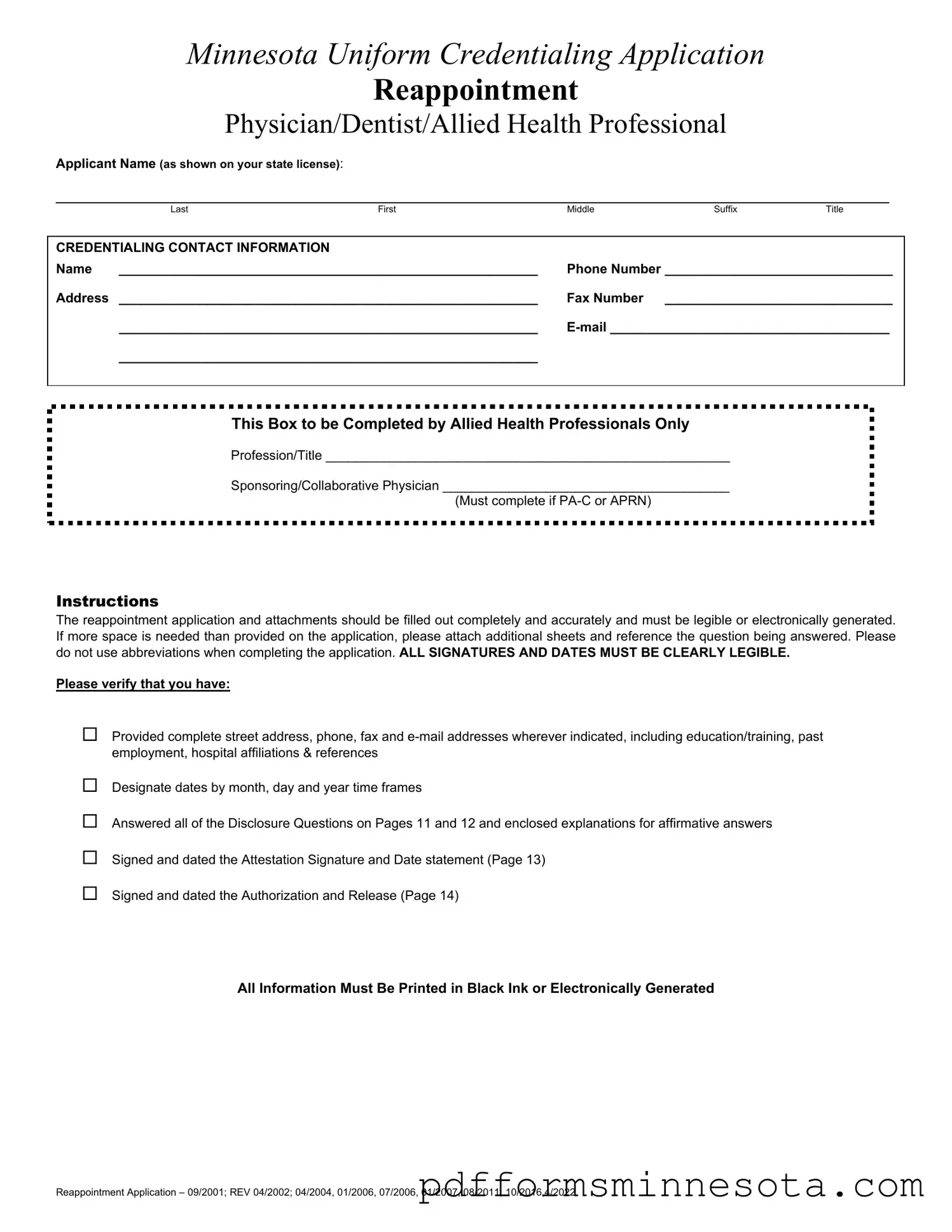 Get Minnesota Uniform Credentialing Application Template