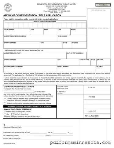 Get Affidavit Of Repossession Minnesota Template