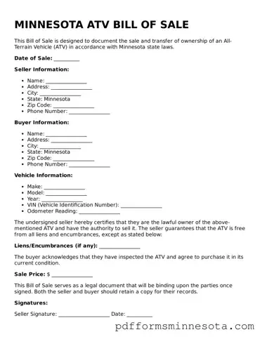 Legal Minnesota ATV Bill of Sale Template