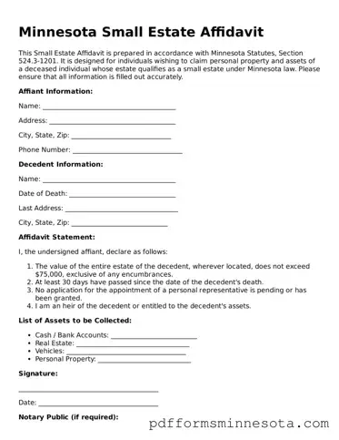 Legal Minnesota Small Estate Affidavit Template