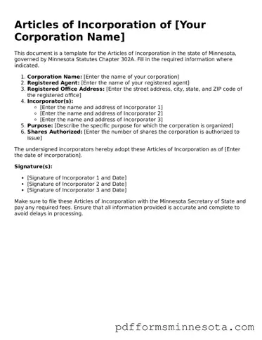 Legal Minnesota Articles of Incorporation Template