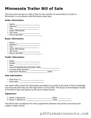 Legal Minnesota Trailer Bill of Sale Template