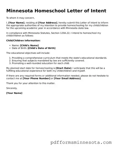 Legal Minnesota Homeschool Letter of Intent Template