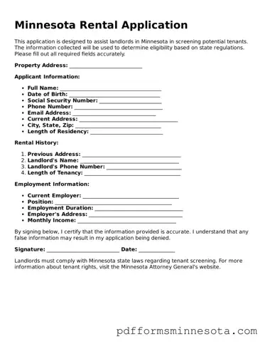 Legal Minnesota Rental Application Template