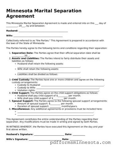 Legal Minnesota Marital Separation Agreement Template